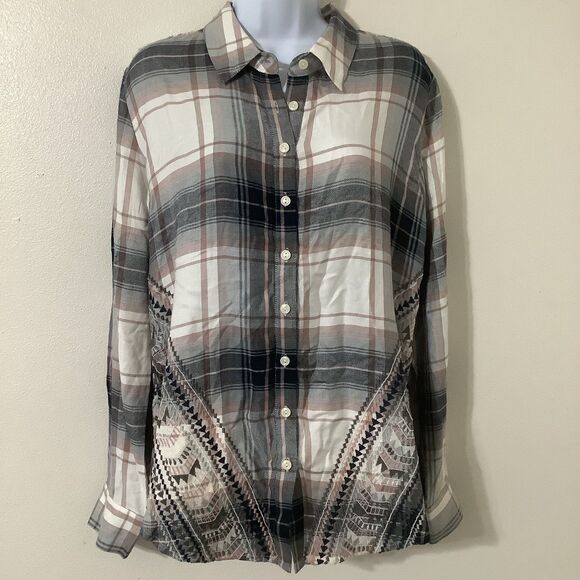 NTW Tolani Collection Plaid Embroidered Cabincore Western Button Down Shirt Sz S - Picture 1 of 7